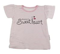 Bílo-růžové pruhované tričko s nápisem