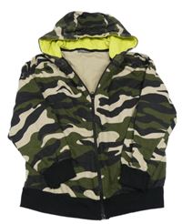 Khaki-černo-béžová army propínací mikina s kapucí 