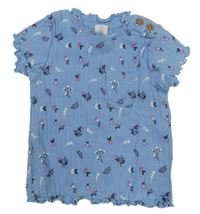 Světlemodré žebrované květované tričko Topomini