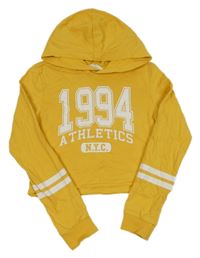 Hořčicovo-bílá crop mikina s číslem a kapucí H&M