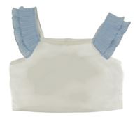 Bílo-modrý žebrovaný crop top s volánky Shein