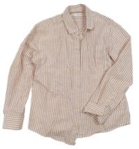 Bílo-růžová pruhovaná lněná košile Zara