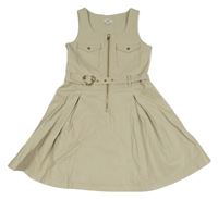 Béžové koženkové šaty s páskem River Island