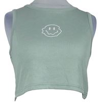 Dámský světlekhaki žebrovaný crop top se smajlíkem Shein 