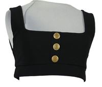 Dámský černý žebrovaný crop top s gombíky 