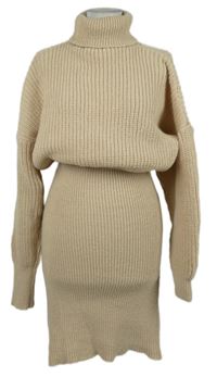 Dámské béžové svetrové šaty s rolákem Shein 