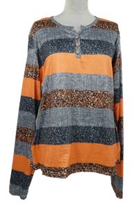 Dámské oranžovo-modré pruhované triko s knoflíčky