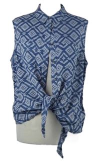 Dámská modrá vzorovaná halenka s uzlem TU 