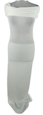 Nové - Dámské bílé dlouhé šaty s tylovým živůtkem a lodičkovým výstřihem Public Desire