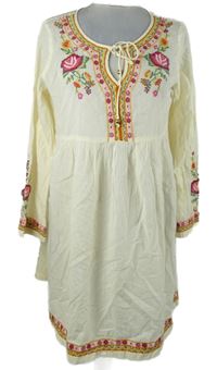 Dámské smetanové boho šaty s květy 