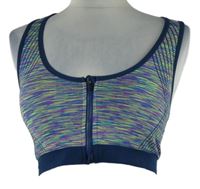 Dámský tmavomodro-limetkovo-fialový melírovaný sportovní crop top 