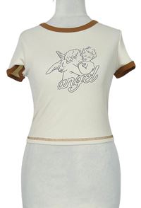 Dámské smetanovo-hnědé žebrované crop tričko s andílky Shein 