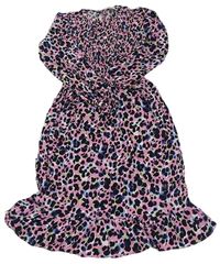 Růžové žabičkové šaty s leopardím vzorem George