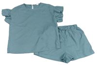 2set- khaki halenka s volánkem+ kraťasy Shein