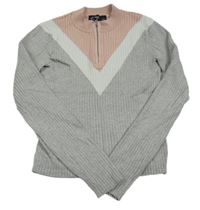 Růžovo-bílo-šedý crop svetr C&A