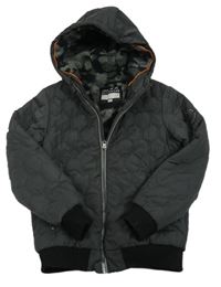 Šedá šusťáková prošívaná zimní bunda s kapucí F&F