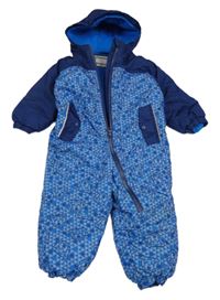 Modro-šedá vzorovaná šusťáková zimní kombinéza s medvědy a kapucí Lupilu
