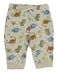 Bílo-šedé melírované tepláky s dinosaury Topomini