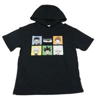 Černé teplákové tričko s obrázkem a kapucí 