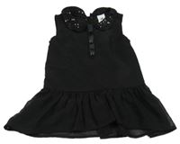 Černý šifonový top s límečkem, flitry a volánem Palomino