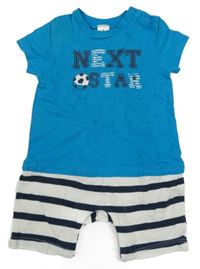 Modro-bílý kraťasový overal s nápisem a fotbalovým míčem Topomini