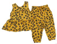 2 set - okrovo-černo-růžové tepláky + top s leopardím vzorem Next