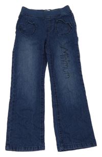 Modré bootcut rifle se srdčíky a nápisem C&A