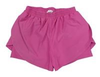 Fuchsiové sportovní kraťasy s všitými elastickými kraťasy Shein