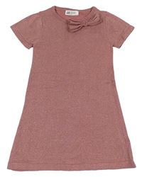 Růžové úpletové třpytivé šaty s mašlí H&M