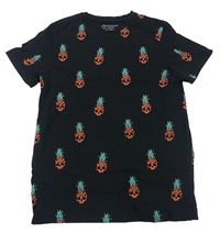 Černé tričko s ananasy Primark