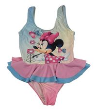 Světlemodro-růžové jednodílné plavky s Minnie Disney
