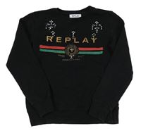 Černá mikina s kamínky a pruhy Replay