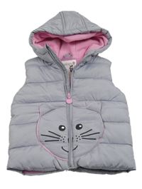 Šedá šusťáková zateplená vesta s kočkou a kapucí Dopodopo