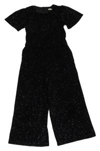 Černý třpytivý kalhotový overal s volánkem F&F