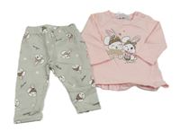 Nové - 2set - Růžová mikina s králíky + šedé tepláky