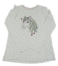 Bílé vzorované triko s jednorožcem