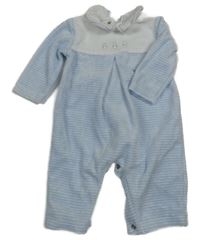 Světlemodro-bílý pruhovaný sametový overal s límečkem 