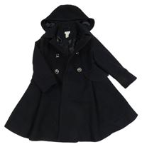 Tmavomodrý flaušový podšitý kabát s kapucí Monsoon