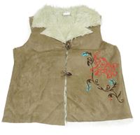 Hnědá semišová zateplená vesta se slonem Pocopiano