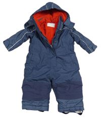 Tmavomodrá pruhovaná šusťáková zimní kombinéza s kapucí 