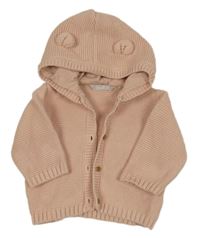 Světlerůžový propínací svetr s kapucí