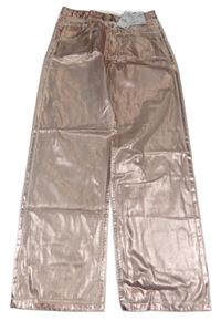 Nové - Růžové metalické wide leg rifle Denim Co.