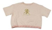 Růžové melírované prošívané teplákové crop tričko s logem River Island
