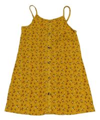 Hořčicové kytičkované šaty s knoflíčky Primark 