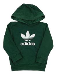 Tmavozelená mikina s logem a kapucí Adidas
