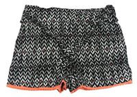 Černo-bílo-růžové vzorované kraťasy s páskem Primark