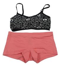 2set - Černá lambáda se smajlíky + růžové nohavičkové kalhotky 
