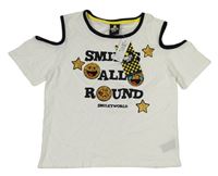 Bílo-černé crop tričko s flitry a volnými rameny M&Co.