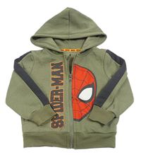 Khaki propínací mikina se Spider-manem a kapucí 