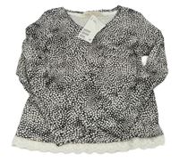 Nové - černo-bílé vzorované triko se síťovinou H&M